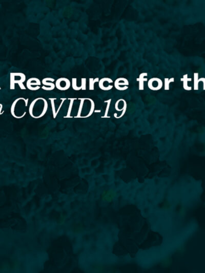 An illustrated version of a COVID-19 virus with text that reads: "A Resource for the People on COVID-19"