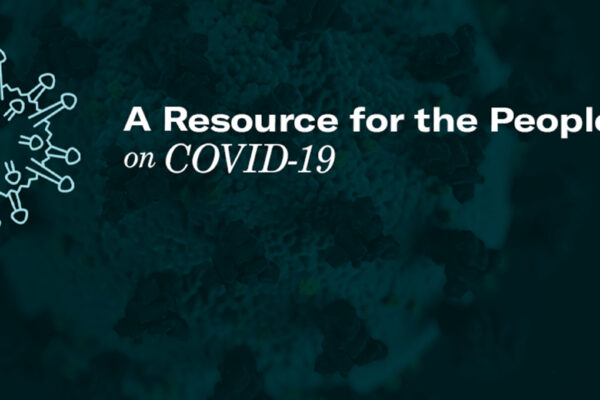 An illustrated version of a COVID-19 virus with text that reads: "A Resource for the People on COVID-19"