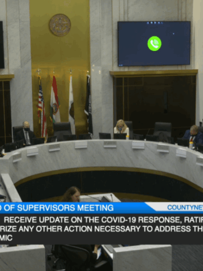 Screenshoot of The San Diego County Board of Supervisors with masks on conducting a virtual meeting