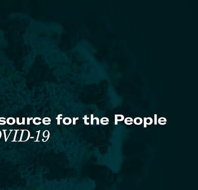 An illustrated version of a COVID-19 virus with text that reads: "A Resource for the People on COVID-19"