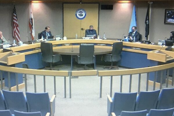 Screenshoot of The Imperial County Board of Supervisors with masks on conducting a virtual meeting