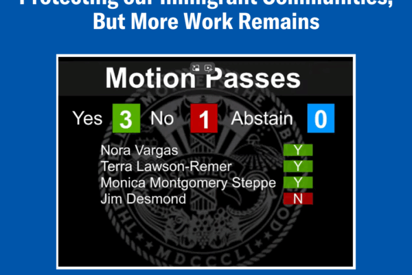 Graphic with blue background. Screenshot shows 3-1 vote passing resolution.