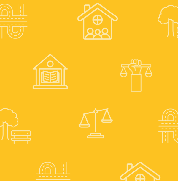 Yellow background with different icons