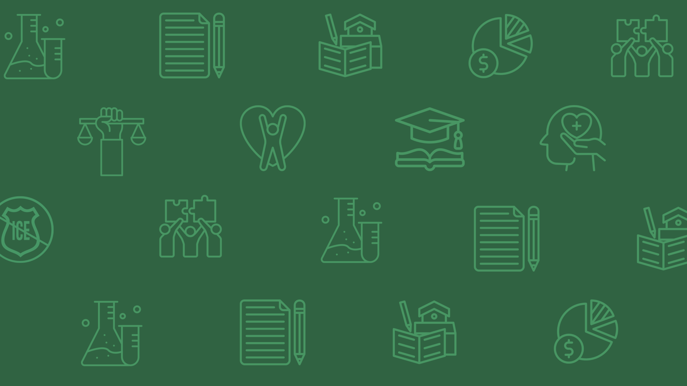 dark green background with lighter green icons of different school related things
