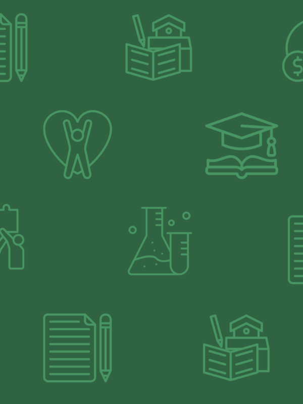 dark green background with lighter green icons of different school related things