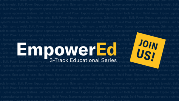 EmpowerEd banner with white and yellow text and navy blue background