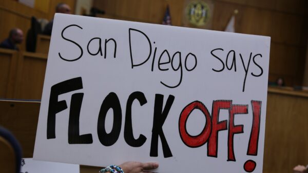 Sign that says San Diego says Flock Off!