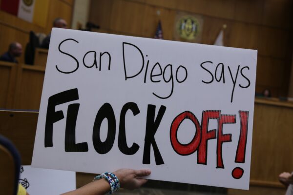 Sign that says San Diego says Flock Off!