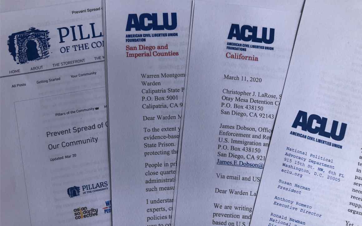 Letters sent to various organizations and institutions authored by ACLU-SDIC and others.