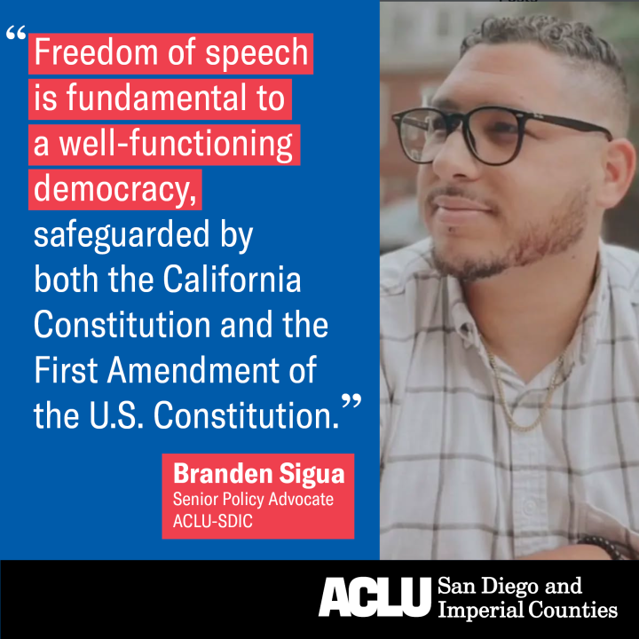 Graphic with blue background. White quote text with quote from testimony. 