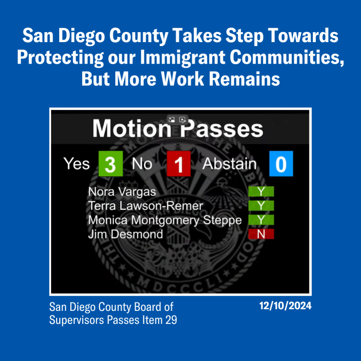 Graphic with blue background. Screenshot shows 3-1 vote passing resolution.