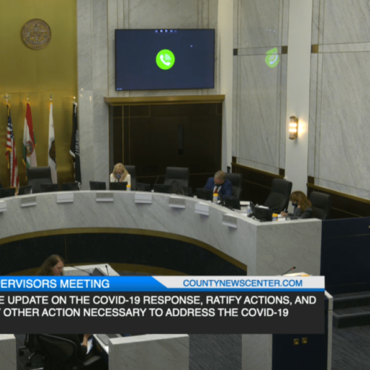 Screenshoot of The San Diego County Board of Supervisors with masks on conducting a virtual meeting