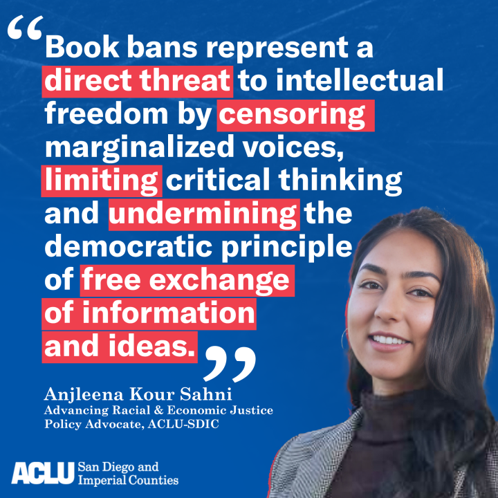 Graphic with blue background. White quote text with quote from testimony. 